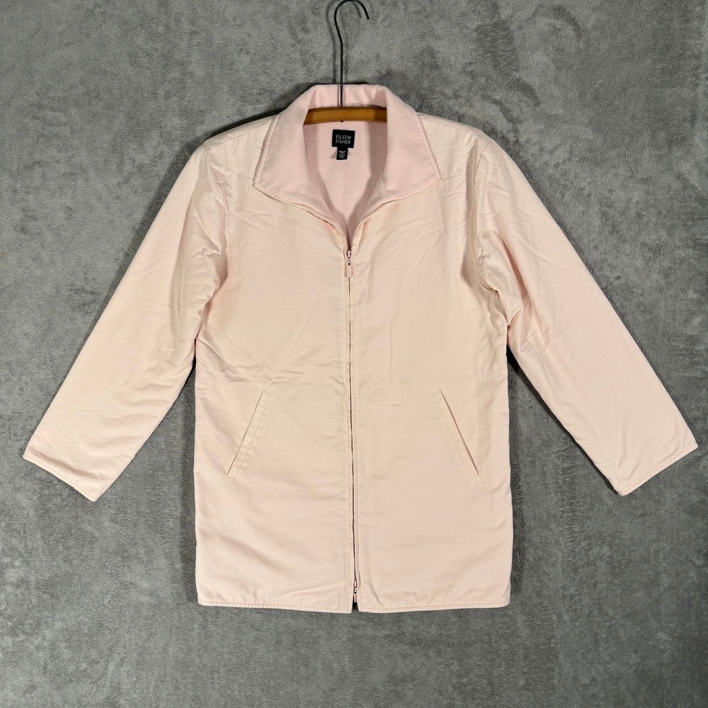 Eileen Fisher Full Zip Jacket Womens‎ XS Pale Pink Italian Fabric Fleece Lining